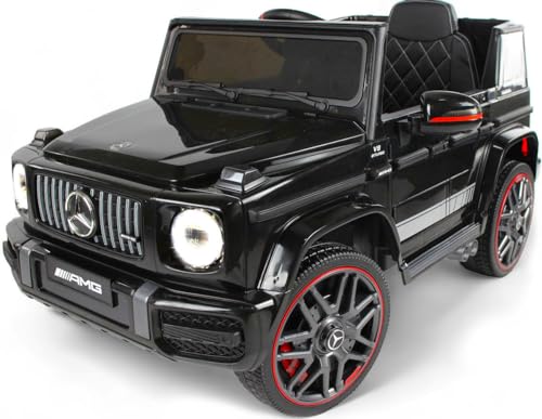 Playhouse Kinder Elektroauto Mercedes G63 AMG 90 Watt, Ledersitz, 4 Stoßdämpfer, Eva Räder, 12V 7ah, Fernbedienung, Kinderauto Kinderfahrzeug (Schwarz)