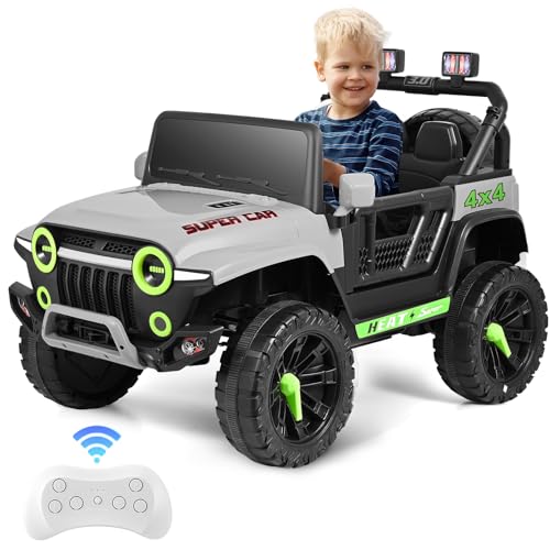 Kinder Elektroauto,12V Kinderauto Elektrisch 2,4G-Fernbedienung, Elektrofahrzeuge 2-türig mit MP3, Musik, Hupe, LED-Leuchten (Grau)