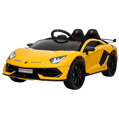 HOMCOM Elektroauto für Kinder Lamborghini SVJ lizenziert Kinderfahrzeug Kinderauto für 3-8 Jahre mit Fernsteuerung 2 x 550 Motoren MP3/USB Licht Musik Metall Gelb 123 x 66,5 x 45,5 cm