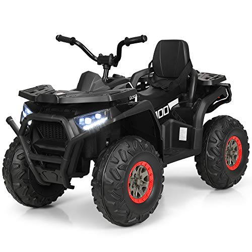 DREAMADE 12V Kinder Quad, 3-8km/h Elektro Kinderquad mit LED-Licht & MP3, Elektroauto für Kinder ab 3 Jahre, Mini Elektroquad mit Ladegerät, Belastbar bis 50kg, Elektrofahrzeug Kinder (Schwarz)