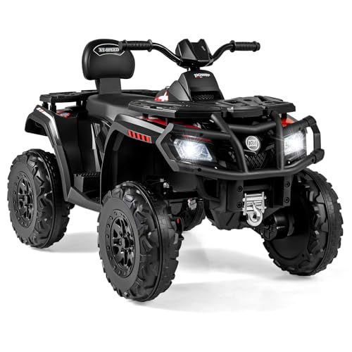 COSTWAY Kinder Quad Elektro 24V, 2-Sitzer Kinderquad 3–8 km/h, Elektroquad mit Scheinwerfern, Musik & Hupe, Elektroauto ATV für Kinder ab 3 Jahren (Schwarz)