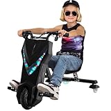 Actionbikes Motors Kinder Elektro Driftscooter | 𝟐𝟓𝟎 Watt Motor - Drift Cart 360°- 3 Geschwindigkeitsstufen - LED-Beleuchtung - Sitz verstellbar - Bluetooth - Drift Kart - Drift Auto (Schwarz)