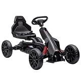 HOMCOM Gokart Tretauto mit Handbremse, verstellbarem Sitz, Vor- und Rückwärtsgang, Tretfahrzeug Kinderspielzeug für Kinder 3-8 Jahren Schwarz