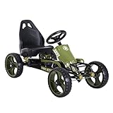 HOMCOM Go Kart Tretauto Tretfahrzeug mit Handbremse Kinderfahrzeug Kettcar Tretfahrzeug mit Verstellbarem Sitz ab 3 Jahren Grün 105 x 54 x 61 cm