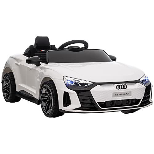 HOMCOM Kinder Elektroauto, Kinderauto mit Fernbedienung, Audi RS e-tron GT Kinderfahrzeug mit Sicherheitsgurt, Hupe & Musik & Scheinwerfer, bis 5 km/h, für Kinder 3-5 Jahre, Weiß