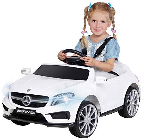 Kinder Elektroauto Mercedes Benz Amg GLA45 - Lizenziert - Rc 2,4 Ghz Fernbedienung - Softstart - SD-Karte - USB - MP3 - Elektro Auto für Kinder ab 3 Jahre (GLA45 Weiß)