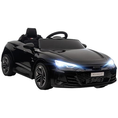 HOMCOM Kinder Elektroauto 12V Kinderauto mit 2,4 GHz Fernbedienung, 2 Motor, Kinderfahrzeug mit Hupe, LED, Musik, Sanftstart, Elektrofahrzeug mit Hilfsrad, für 3-5 Jahre Kinder, Schwarz