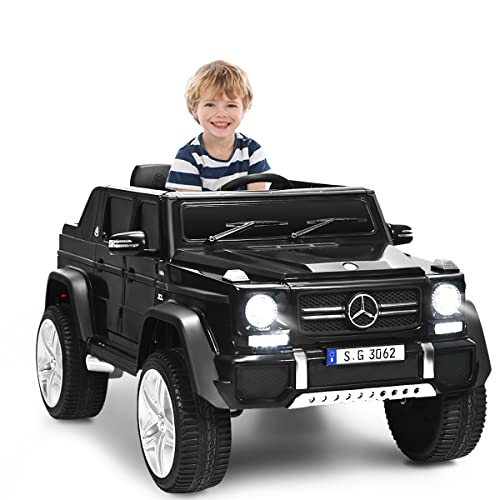 COSTWAY 12V Mercedes-Benz Maybach Kinderauto mit 2,4G-Fernbedienung, Elektroauto mit MP3, Musik, Hupe und LED-Leuchten, Jeep Auto 2,5-5,5km/hm, Kinderfahrzeug für Kinder von 3-8 Jahren (Schwarz)