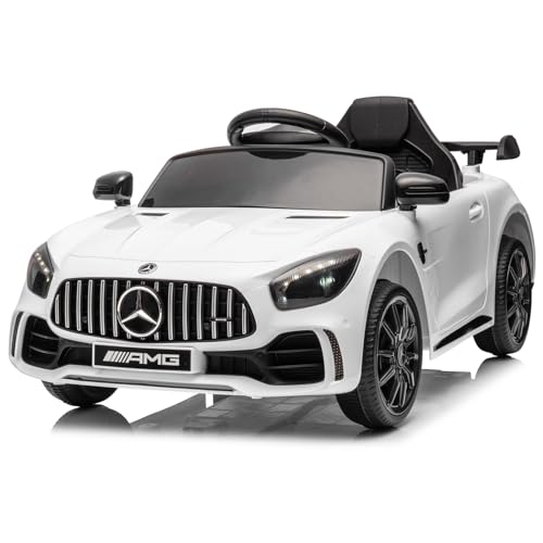 LEADZM Kinder Elektroauto Mercedes Benz AMG mit 12V Kinderauto Elektrisch 2,4G-Fernbedienung, Elektrofahrzeuge 2-türig mit MP3, Musik, Hupe, LED-Leuchten (Weiß)