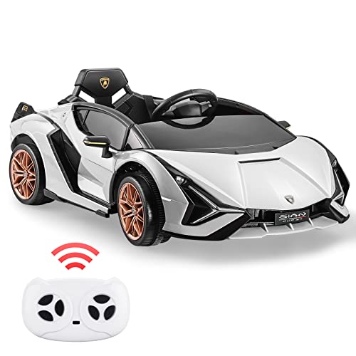 Kinder Elektroauto 12V 7Ah, 30W Motor Elektroauto, Aventador Sportwagen Spielzeug mit 3 Geschwindigkeiten, Elternkontrolle, Musikanlage, LED Scheinwerfer (Weiß)