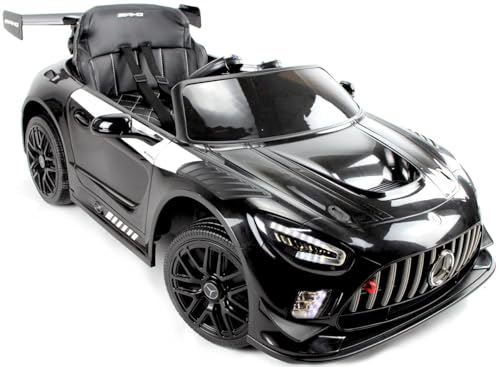 Playhouse Mercedes GT3® 4x4-4 Motoren, Bluetooth, Lizenz, Ledersitz, 2 Stoßdämpfer, Eva Räder, 12V 7ah, Fernbedienung,Kinder Elektroauto, Kinderauto Kinderfahrzeug (Schwarz)