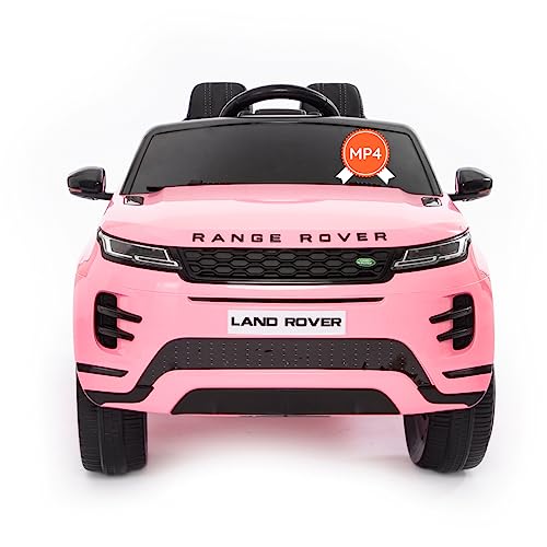 Elektroauto für Kinder Range Rover Evoque | kinderauto elektrisch mit 12-Volt-Batterie, MP4-Touchscreen-Monitor, Kindersitz aus Leder, offizielles Lizenzprodukt (Rosa)