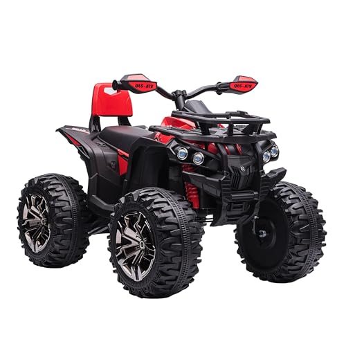 HOMCOM Elektro Quad für Kinder, 12V Kinder Quad mit Vorwärts-, Rückwärtsfunktion, USB-Anschluss, MP3-Musikplayer, Kinderfahrzeug mit Scheinwerfer 3-6 km/h, für Kinder 3-5 Jahre, Rot