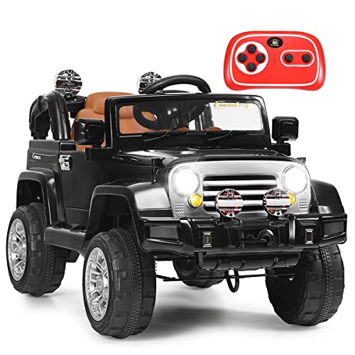 COSTWAY 12V Jeep Auto mit Musik, Hupe, MP3 und Scheinwerfer, Kinderauto mit 2,4G-Fernbedienung, Elektroauto 2,5-5 km/h, Fahrzeug für Kinder ab 3 Jahren (Schwarz)