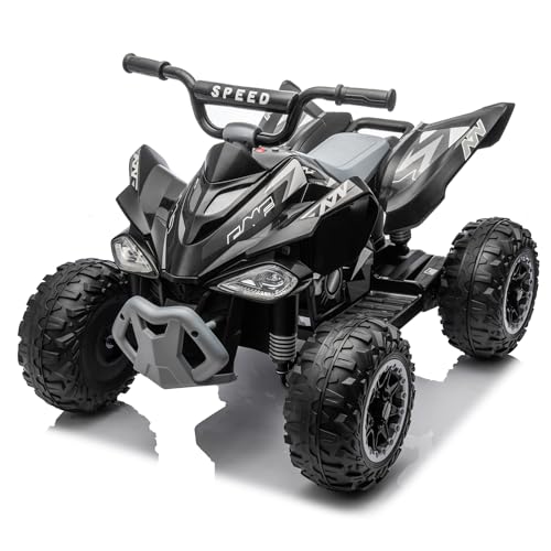LALAHO Kinder Quad Elektro 12V Kinderquad, Kinderfahrzeug mit LED-Scheinwerfern, Musik & Hupe, Elektroauto mit 4 rutschfeste Räder & langsamer Start, für Kinder 3–8 Jahre alt (Schwarz)