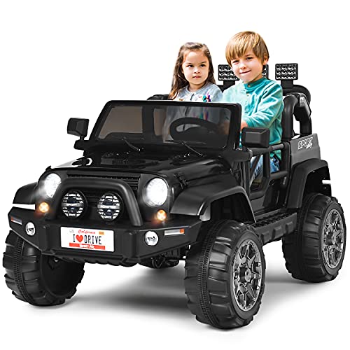 COSTWAY 2 Sitzer Kinderauto mit 2,4G-Fernbedienung, 3 Gang 12V Elektroauto mit MP3, Musik, Hupe und Scheinwerfer, Jeep Auto 2,5-4 km/h, für Kinder ab 3 Jahren (Schwarz)