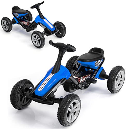 DREAMADE Gokart mit Pedal, Tretauto Tretfahrzeug mit geschlossenem Kettenkasten, Pedal Go Cart für Kinder 3-8 Jahren (Blau)