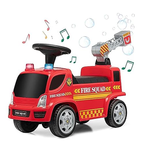 GOPLUS Rutschfahrzeug mit Seifenblasenpistole, Rutschauto mit Sirene & Musik für Jungen & Mädchen, Feuerwehr-Rutschfahrzeug mit Schillernden Lichtern, Kinderfahrzeug für 18-36 Monate, Rot (Modell 2)