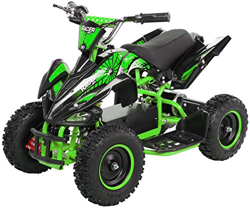 Actionbikes Motors Kinder Elektro Miniquad ATV Racer 𝟭𝟬𝟬𝟬 Watt 36 Volt - Scheibenbremsen - Safety Touch System Fußschalter (1000 Watt Schwarz/Grün)