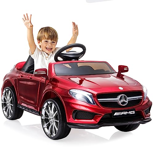 12V Kinder Elektroauto Mercedes Benz AMG,Elektrische Kinderfahrzeuge,Elektrofahrzeug 2-türig mit 2,4G-Fernbedienung,MP3,Musik,LED-Leuchten und 5 Punkt Sicherheitsgurt für Kinder ab 3 Jahre Tiefrot