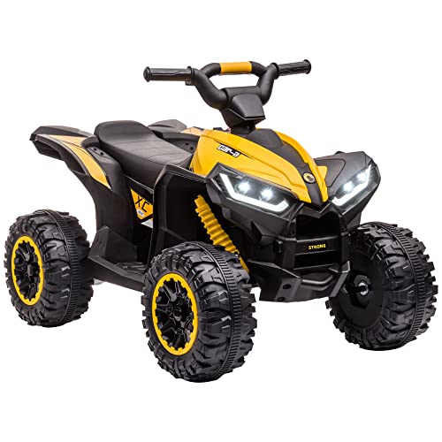 HOMCOM Elektro-Quad 12V Kinderquad mit USB-Anschluss, Kindermotorrad mit MP3-Musikplayer, Scheinwerfer, Kinderfahrzeug für Kinder 3-5 Jahre, 3-6 km/h, Metall, Gelb