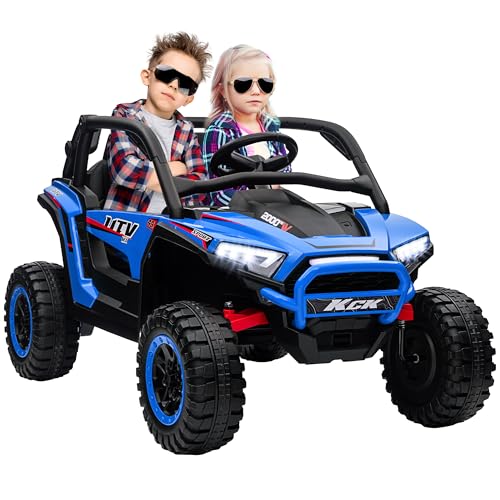 AIYAPLAY Kinder Elektroauto, 5-7 km/h 24 V Geländewagen mit Musikanschluss, 2,4G Fernbedienung, Elektrisches Kinderfahrzeug mit Hupe, Scheinwerfer, Kinderfahrzeug für Kinder 3-8 Jahre, Blau